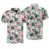 Bright Flowers Colorful Vintage Polo Shirts For Men Plant Flower 3D Print Lapel Short Sleeve Golf Shirts Summer Breathable Tee