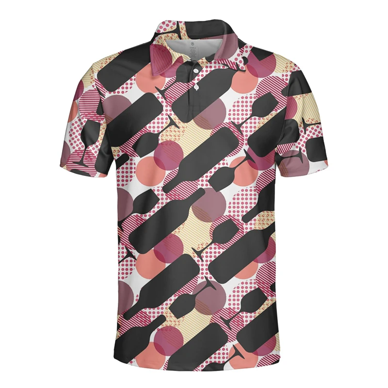 Fruit Grape 3d Printed Polo Shirt Men Wine Glass Pattern Lapel Button T-shirt Party Drink Wine Short Sleeves Tee Shirts Clothes
